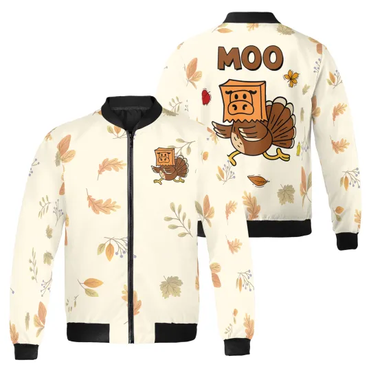 Discover Funny Turkey In Moo Mask Happy Thanksgiving Fall Vibes Turkey Day Bomber Jacket