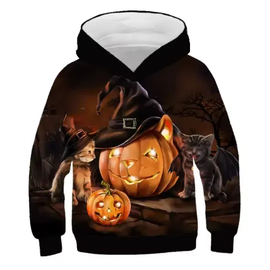 Discover Halloween Hoodie – Spooky Pumpkin Face Graphic Sweatshirt Casual Wear