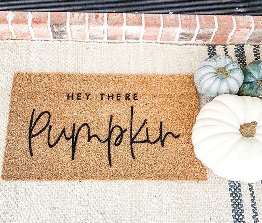 Discover Hey There Pumpkin Doormat  Fall Halloween Outdoor Mat  Flocked Coir Entryway Rug