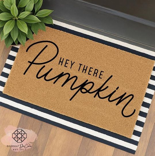 Discover Hey There Pumpkin Doormat Flocked Coir Entryway Door Mat for Fall Halloween Thanksgiving Decor Rug