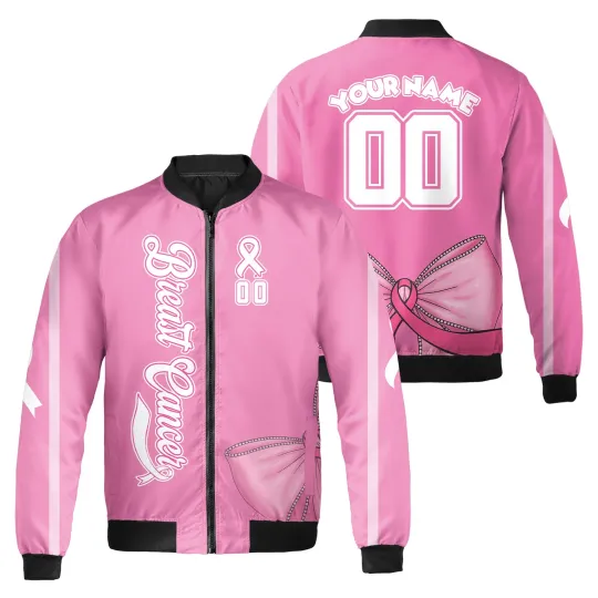 Discover Personalized Breast Cancer Warrior Coquette Bow Bomber Jacket