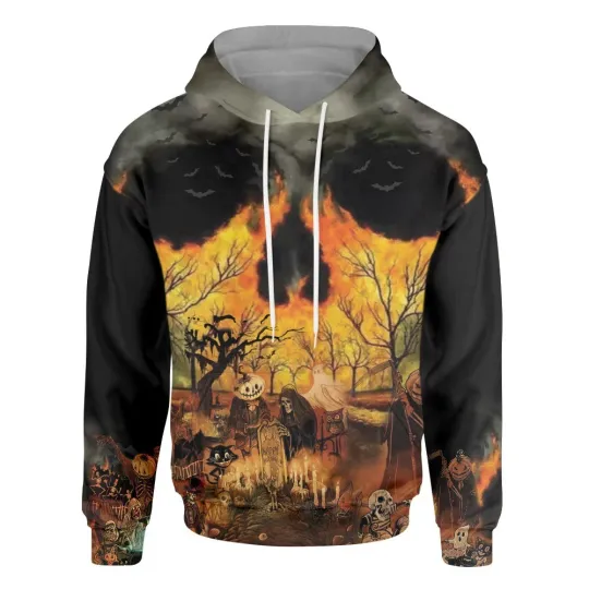 Halloween Hoodie – Pumpkin Face Creepy Print Pullover Sweatshirt