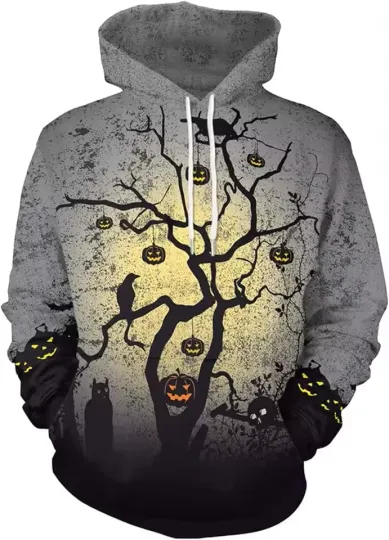 Discover Halloween Hoodie – 3D Pumpkin Face Pullover Sweatshirt Unisex Streetwear
