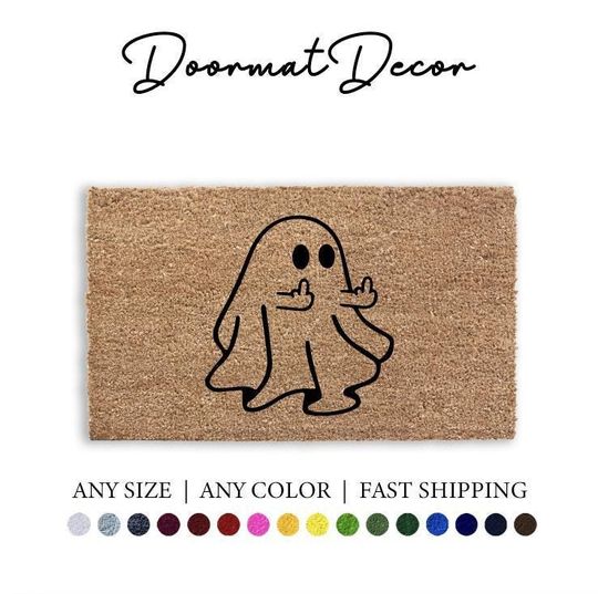 Discover Funny Ghost Middle Finger Doormat  Halloween Welcome Mat for Home Decor  Outdoor Decoration