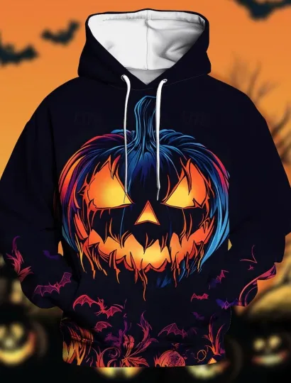 Discover Halloween Hoodie – Pumpkin Face Graphic Sweatshirt