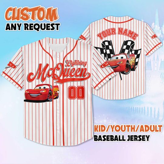 Discover Custom Lightning McQueen Baseball Jersey, Disney Lightning McQueen Jersey, Personalized Cars Shirt, Family Matching Outfit