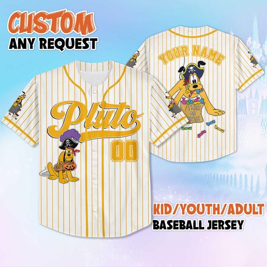 Custom Pluto Dog Halloween Baseball Jersey, Disney Pluto Dog Sports Jersey, Disney Baseball Jersey Gift for Fans, Halloween Jersey