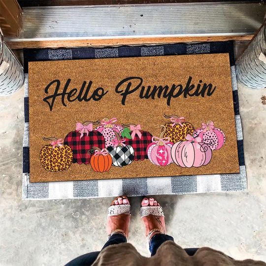 Discover Coquette Pumpkin Door Mat, Spooky Season Door Mat, Hello Pumpkin Doormat, Coquette Halloween Welcome Mat, Funny Doormat, Halloween Doormat