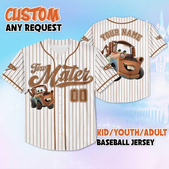 Discover Personalized Tow Mater Baseball Jersey, Custom Disney Cars Tow Mater Jersey, Family Matching Outfit, Cute Disney Gift for Kids