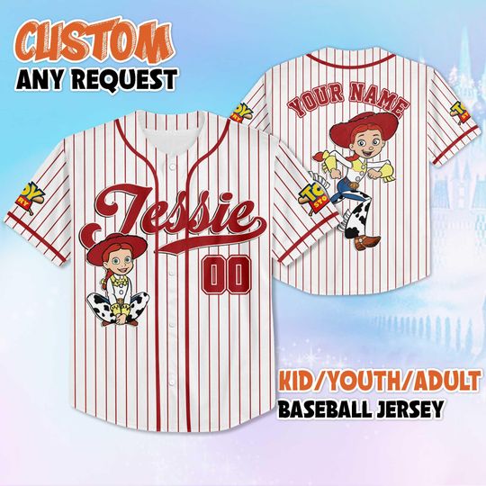 Discover Personalized Jessie Baseball Jersey, Custom Disney Toy Story Jersey, Family Matching Outfit, Birthday Gift Idea