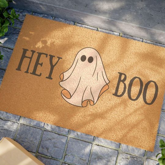 Discover Hey Boo Doormat | Halloween Doormat | Cute Ghost Decor | Spooky Welcome Mat | Fall Front Porch Mat | Trick or Treat | Funny Halloween Mat