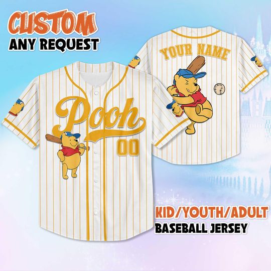 Discover Custom Winnie the Pooh Baseball Jersey, Personalized Disney Pooh Jersey, Winnie the Pooh Shirt, Family Matching Outfit