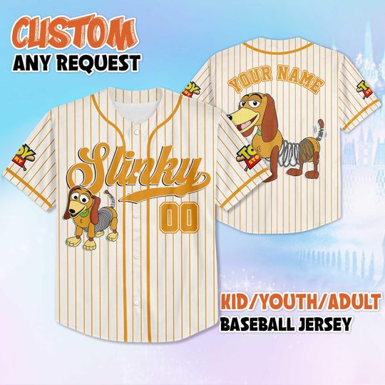 Personalized Slinky Dog Baseball Jersey, Custom Toy Story Slinky Jersey, Family Matching Outfit, Birthday Gift Idea