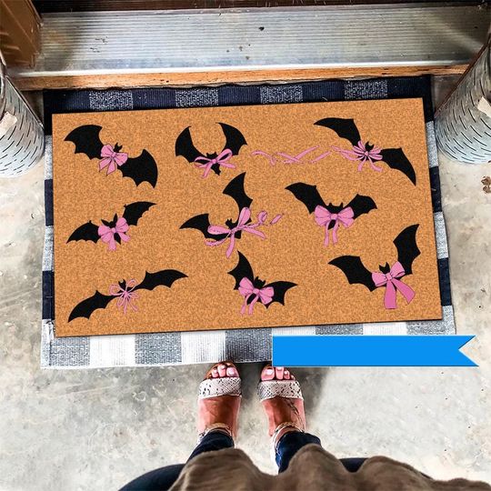 Discover Bows and Bats Coquette Doormat, Spooky Bat Halloween Door Mat, Bats Welcome Mat, Spooky Pink Bow Halloween Doormat, Its Freakin Bats Doormat