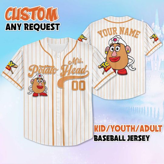 Discover Personalized Mrs. Potato Head Baseball Jersey, Custom Disney Toy Story Jersey, Family Matching Outfit, Birthday Gift