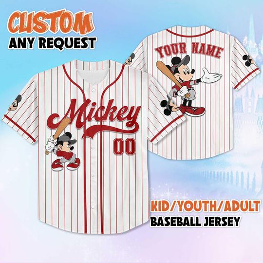 Discover Personalized Mickey Mouse Baseball Jersey, Custom Disney Mickey and Friends Jersey Shirt, Family Matching Outfit, Birthday Gift