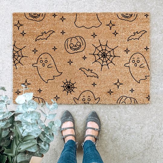 Discover Cute Ghost Halloween Doormat, Spooky Ghost Pattern Welcome Mat, Funny Halloween Door Mat, Fall Porch Decor, Trick Or Treat Entry Rug