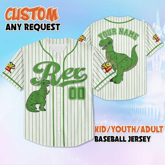 Discover Personalized Rex Baseball Jersey, Custom Toy Story Rex Baseball Shirt, Family Matching Outfit, Cute Disney Gift for Kids