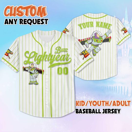 Custom Buzz Lightyear Baseball Jersey, Personalized Toy Story Baseball Shirt, Family Matching Outfit, Cute Disney Gift for Kids