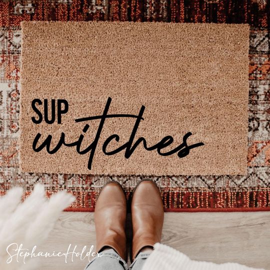 Discover Sup Witches Doormat, The Witch Is In Doormat, Halloween Front Door Mat, Funny Witch Welcome Rug, Spooky Outdoor Decor, Fall Porch Decoration