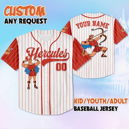 Custom Grown-Up Hercules Baseball Jersey, Personalized Disney Hercules Jersey, Disney Family Matching Outfit