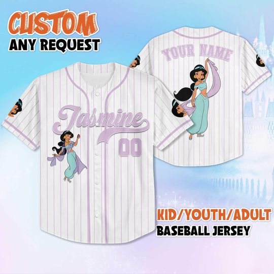 Discover Custom Jasmine Baseball Jersey, Disney Aladdin Jersey, Personalized Jasmine Jersey Shirt, Family Matching Outfit, Disneyland Gift