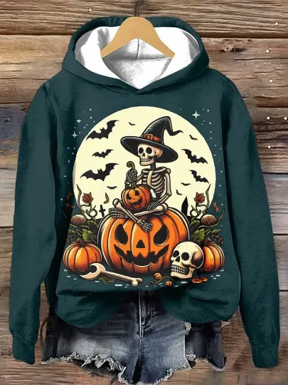 Discover Halloween Hoodie – Pumpkin Face Glow Graphic Sweatshirt for Spooky Season