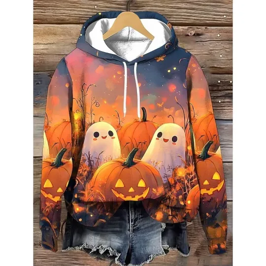 Discover Halloween Hoodie – Creepy Pumpkin Head Glow Pullover Sweatshirt Unisex