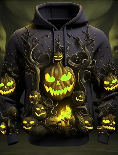 Discover 3D Halloween Hoodie – Jack O’Lantern Pumpkin Face Pullover Sweatshirt