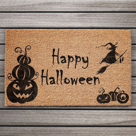 Discover Coir Doormat with Happy Halloween | Door mat | Welcome Rug | Pumpkin Front door Mat