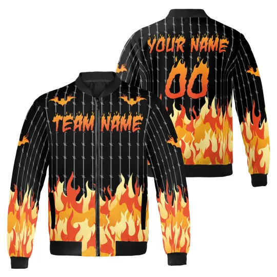 Discover Personalized Halloween Flame Spooky Season Striped Bomber Jacket
