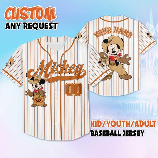 Discover Custom Mickey Cowboy Halloween Baseball Jersey, Disney Mickey Shirt, Personalized Halloween Mickey Jersey, Spooky Disney Gift