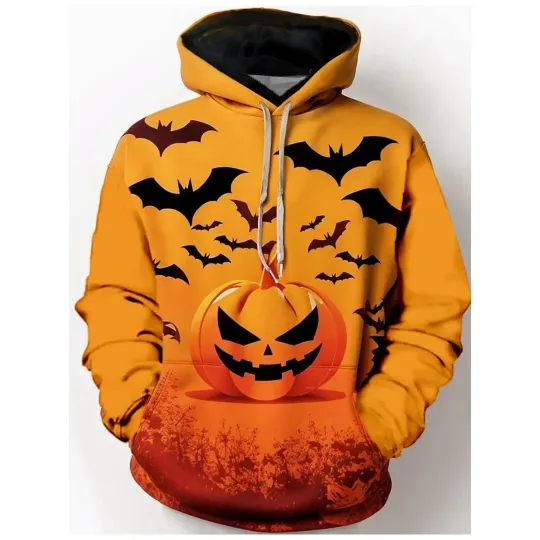 Discover 3D Pumpkin Face Hoodie – Halloween Jack O’Lantern Pullover Sweatshirt Gift