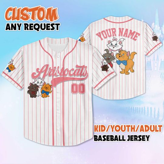 Personalized Aristocats Baseball Jersey, Custom Disney Aristocats Baseball Jersey, Family Matching Outfit, Cute Disney Gift for Kids