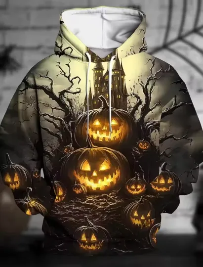 Halloween Hoodie – Scary Pumpkin Graphic Pullover Sweatshirt Streetwear