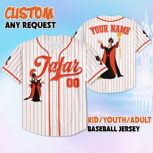 Discover Personalized Disney Jafar Baseball Jersey, Custom Aladdin Villain Jersey, Family Matching Outfit, Birthday Gift Idea