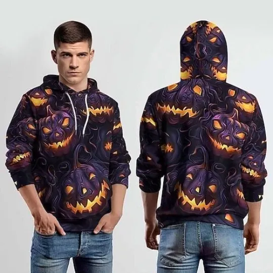 Discover Funny Halloween Hoodie – Scary Pumpkin Face Sweatshirt Unisex Casual Wear