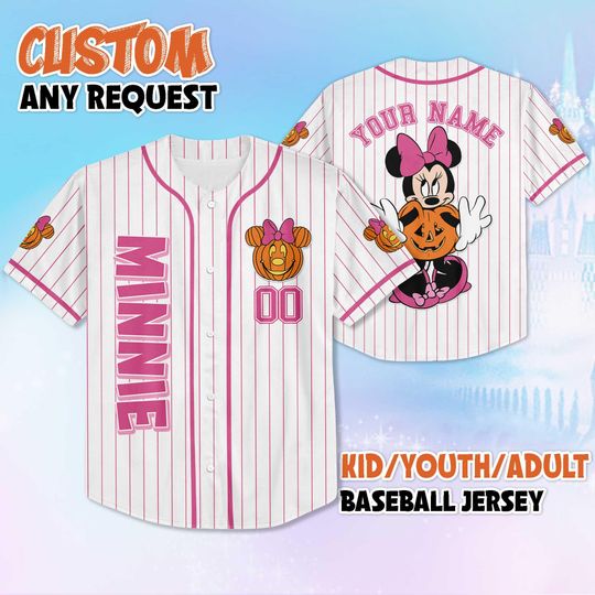 Discover Custom Minnie Mouse Pumpkin Baseball Jersey, Disney Halloween Minnie Shirt, Personalized Minnie Mouse Jersey, Family Matching Outfit