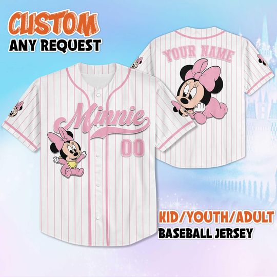 Discover Custom Baby Minnie Mouse Baseball Jersey, Disney Minnie Mouse Shirt, Personalized Baseball Team Outfit, Cute Disney Gift for Kids