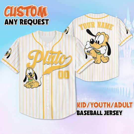Discover Personalized Disney Baby Pluto Baseball Jersey, Custom Pluto Dog Jersey, Family Matching Outfit, Birthday Gift Idea