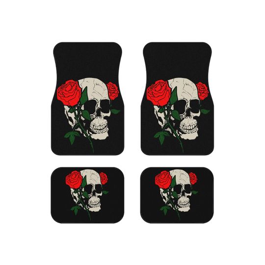 Discover Gothic Rose Skull Car Mats - Edgy Auto Accessories, Dark Decor, Car Interior Upgrades, Halloween Gifts, Floral Skull Design