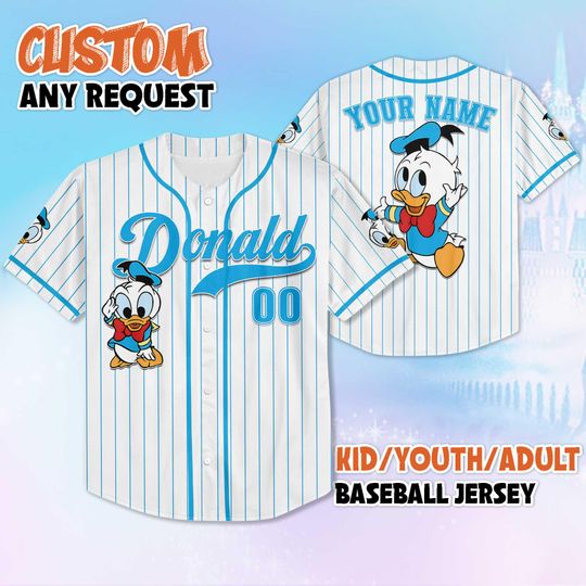 Discover Personalized Baby Donald Duck Baseball Jersey, Custom Disney Baby Donald Jersey, Family Matching Outfit, Birthday Gift Idea
