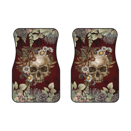 Discover Antique Vintage Romantic Pastel Gothic Butterfly Skull Retro Flower Scary Horror Spooky Night Halloween Car Decor Gift Car Mats (2x Front)