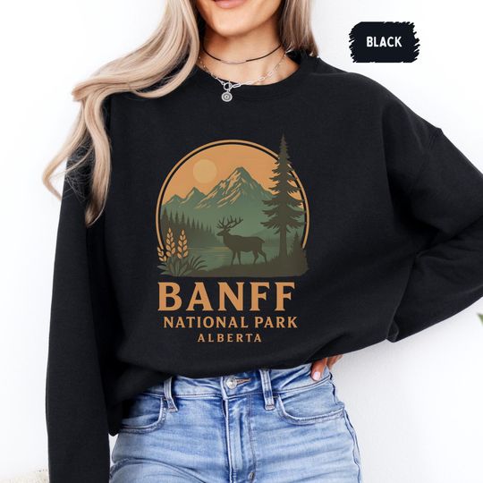 Discover Vintage Banff National Park Alberta Sweatshirt, Retro Mountain Crewneck Jumper, Nature Lover Gift, Cozy Outdoor Apparel