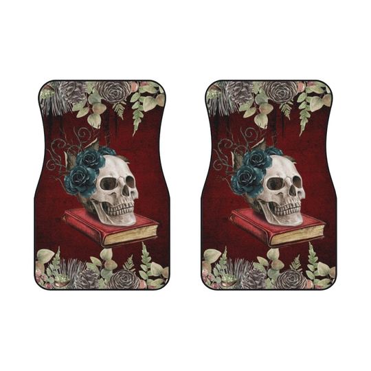 Discover Antique Vintage Romantic Pastel Gothic Blue Roses Skull Retro Flower Scary Horror Spooky Night Halloween Decor Gift Car Mats (2x Front)
