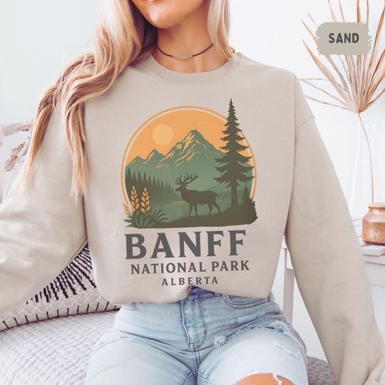 Discover Vintage Banff National Park Alberta Sweatshirt, Retro Mountain Crewneck Jumper, Nature Lover Gift, Cozy Outdoor Apparel
