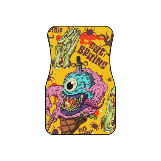 Discover Vibrant Zombie Car Mats - Set of 4, Halloween Decor, Unique Auto Accessories, Monster Design, Custom Car Mats, Gifts for Horror Lovers