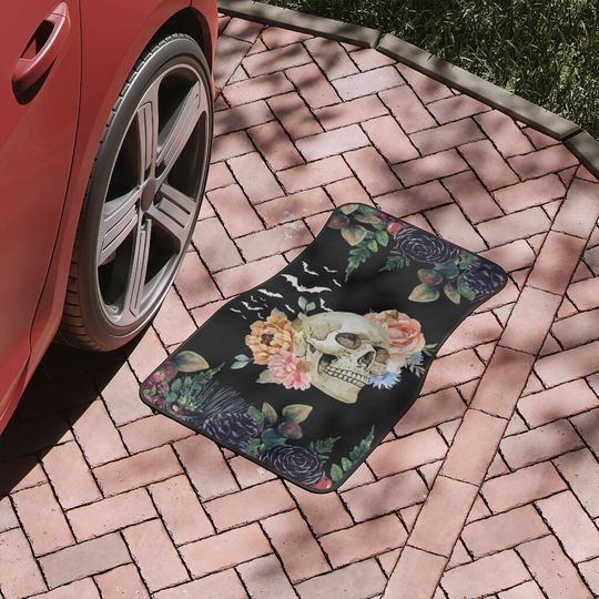 Discover Antique Vintage Romantic Pastel Gothic Pink Roses Skull Retro Flower Scary Horror Spooky Night Halloween Decor Gift Car Mats, 1pc