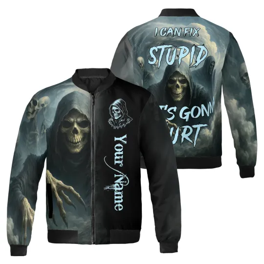Discover Personalized Halloween Skull I Can Fix Stupid Spooky Vibes Bomber Jacket