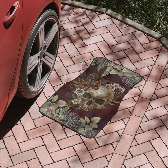 Discover Antique Vintage Romantic Pastel Gothic Butterfly Skull Retro Flower Scary Horror Spooky Night Halloween Decor Gift Car Mats, 1pc